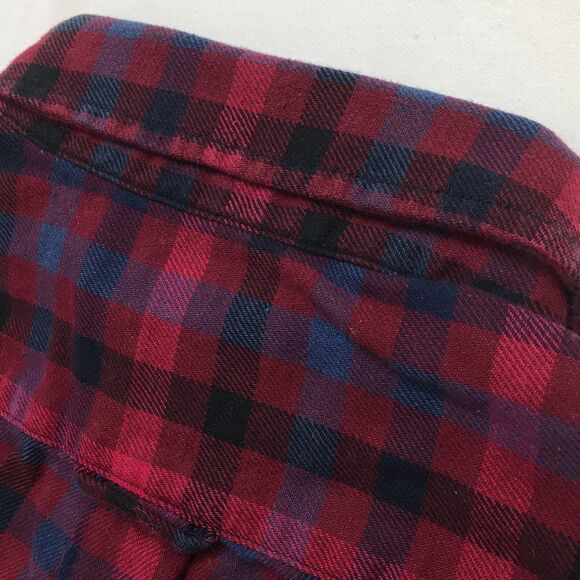 GAP FLANNEL Shirt Men S Cranberry Burgundy Check Plaid Slim Fit Autumnal Grunge - Picture 10 of 16